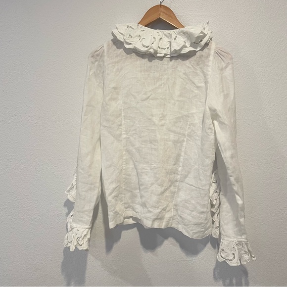 Vintage retro ruffle lace Victorian linen blouse - Picture 2 of 9